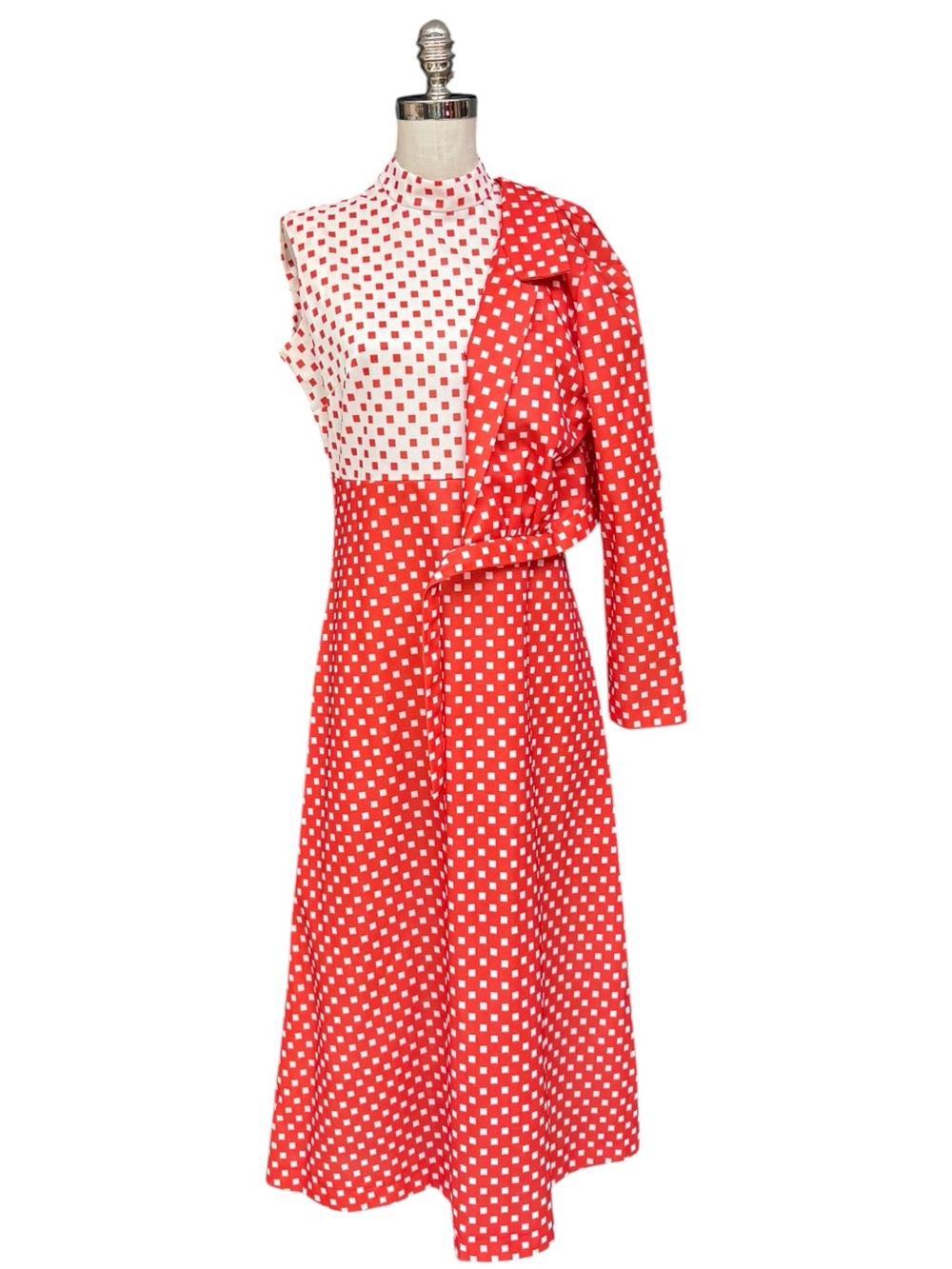 Vintage 70s Jerri Lurie Red White Mod Dress Jacket Set M Geometric Disco Dress